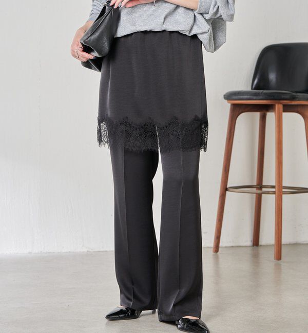  「【セットアイテム】サテンレースレイヤードパンツ/レイヤード」|チノ|
