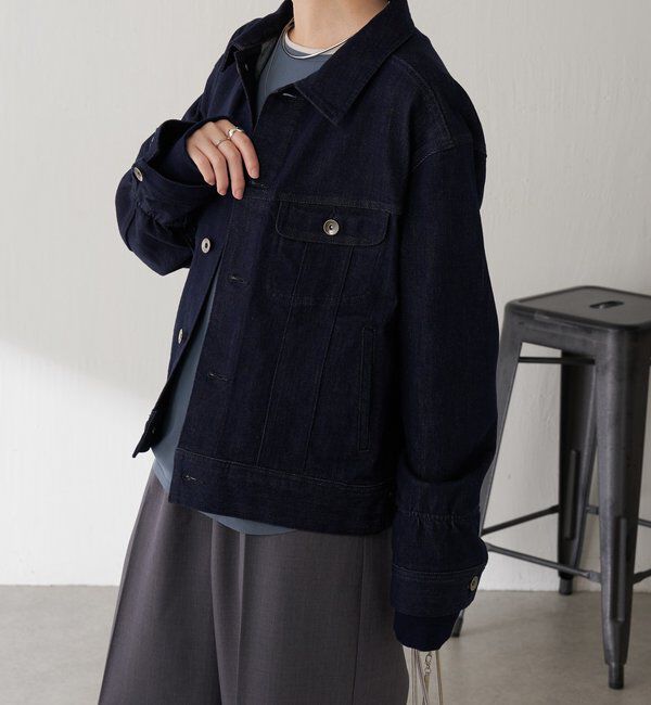  「Q.anos ストレッチリブデニムジャケット」|デニムジャケット|