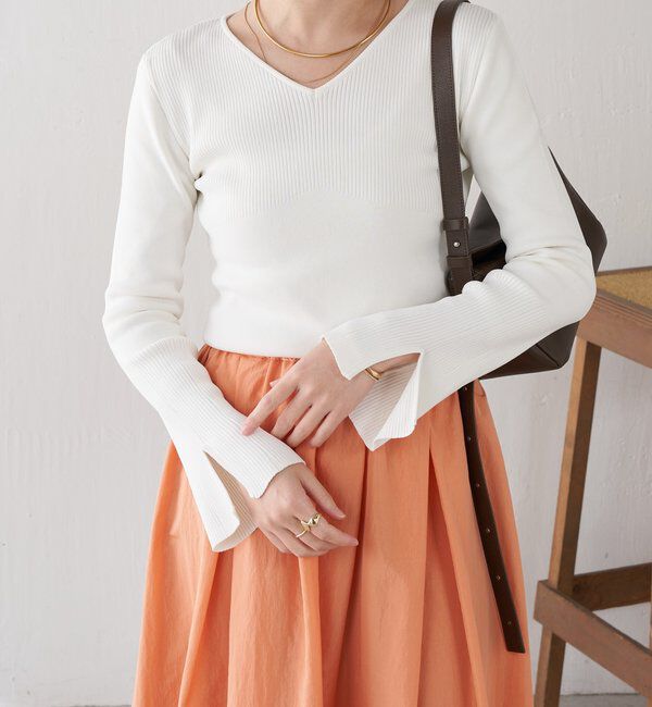  「リブ切替Vネックニット」|ニット・セーター|