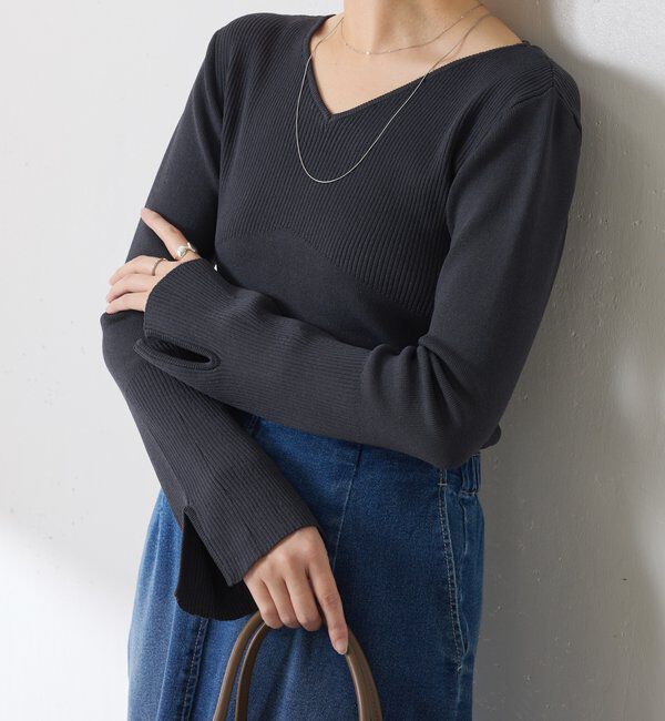  「リブ切替Vネックニット」|ニット・セーター|
