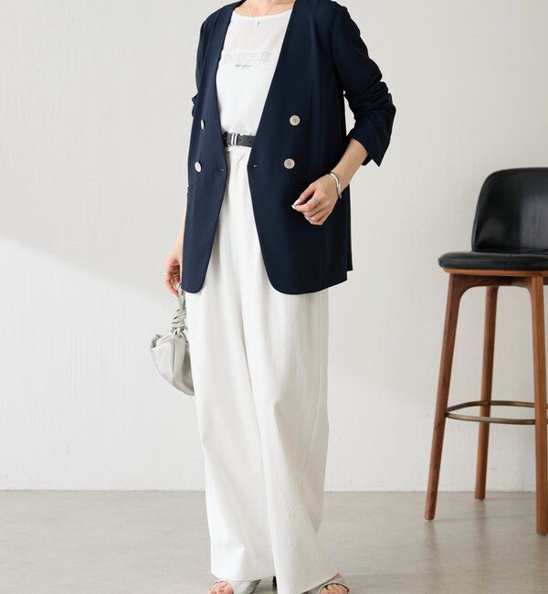  「《自宅で洗える》ジャージノーカラーダブルジャケット/セレモニー」|スーツ|