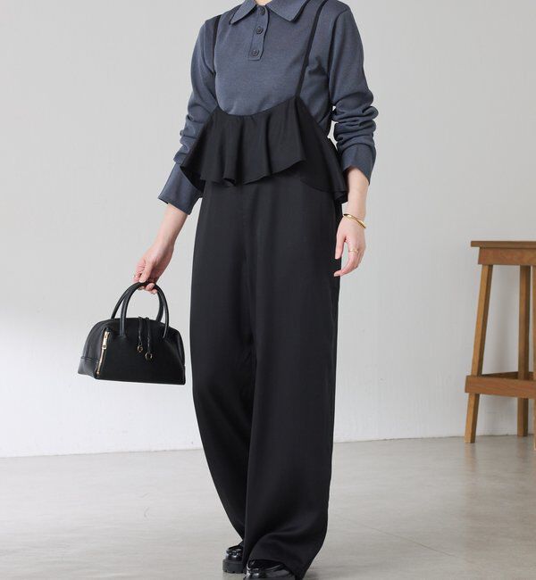  「ラッフルサスペンダーパンツ」|チノ|ブラック