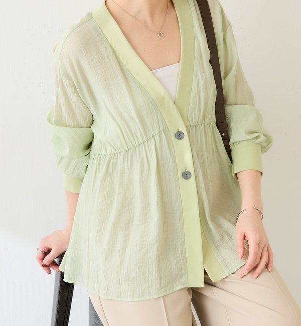  「《1枚で着映える》ギャザー切替シャツカーディガン」|シャツ・ブラウス|