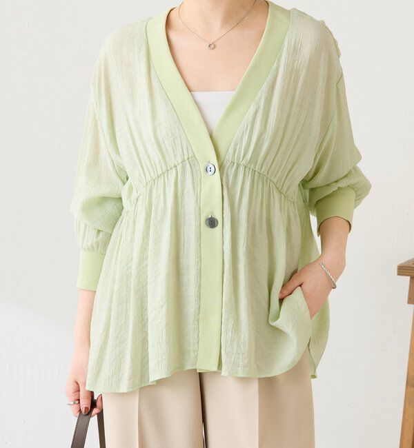  「《1枚で着映える》ギャザー切替シャツカーディガン」|シャツ・ブラウス|