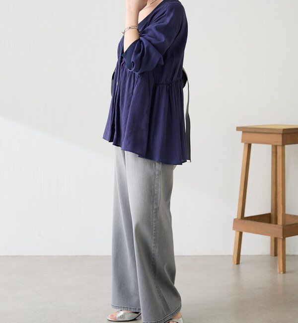  「《1枚で着映える》ギャザー切替シャツカーディガン」|シャツ・ブラウス|