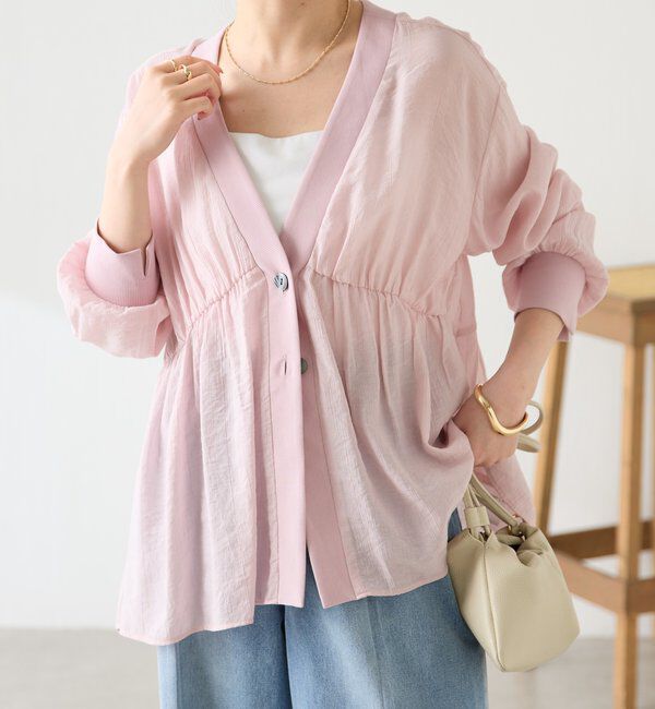  「《1枚で着映える》ギャザー切替シャツカーディガン」|シャツ・ブラウス|