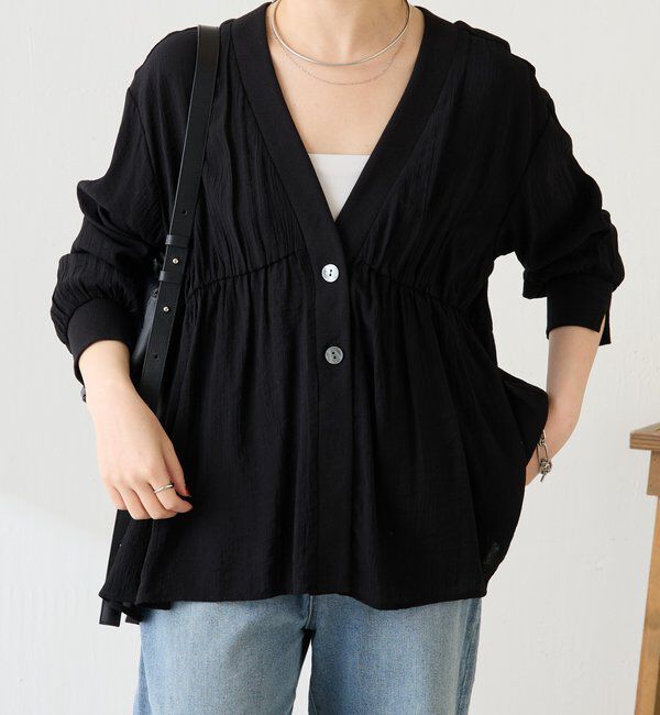 「《1枚で着映える》ギャザー切替シャツカーディガン」|シャツ・ブラウス|