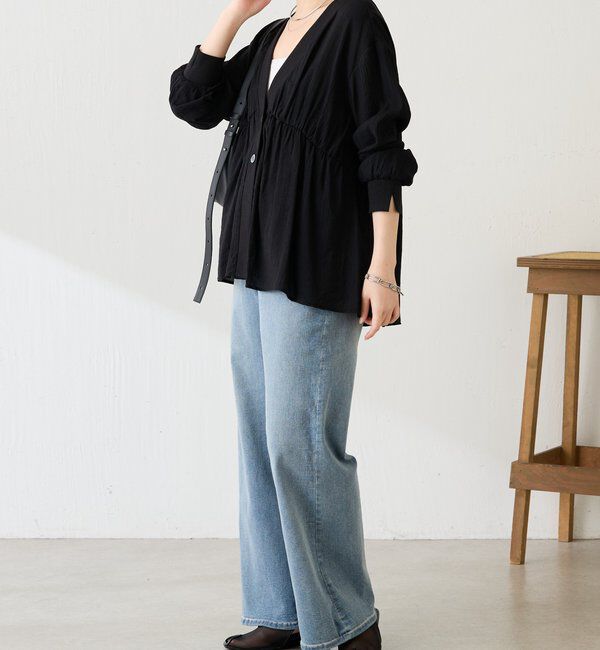  「《1枚で着映える》ギャザー切替シャツカーディガン」|シャツ・ブラウス|