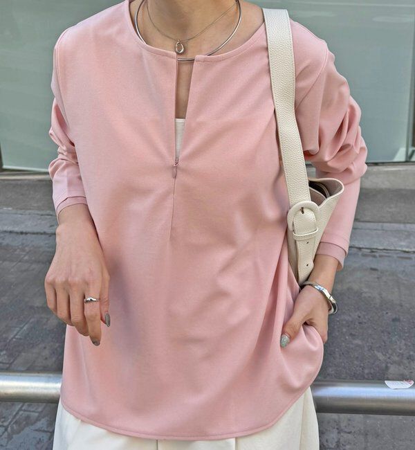  「袖シアー切替ジョーゼットロンT」|Tシャツ・カットソー|