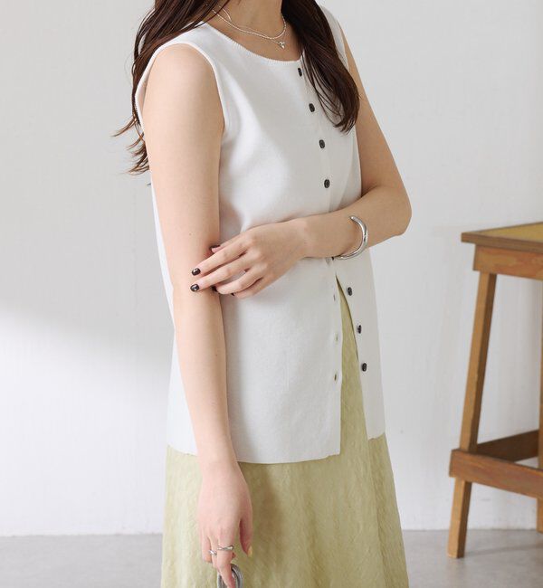  「ドライコットンノースリーブニット」|ニット・セーター|