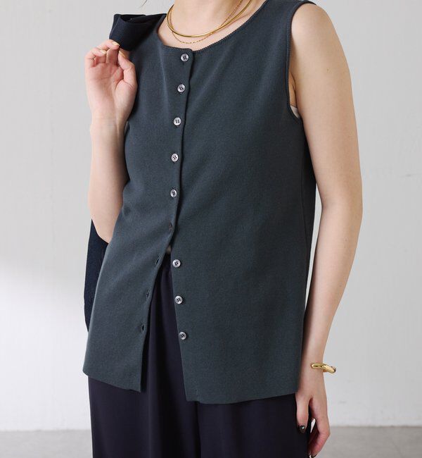  「ドライコットンノースリーブニット」|ニット・セーター|