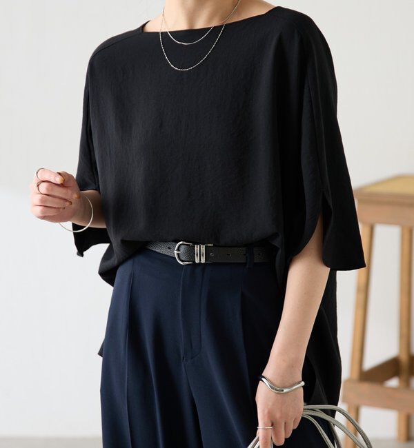  「《体型カバーに◎》ジャージスクエアブラウス」|シャツ・ブラウス|ブラック