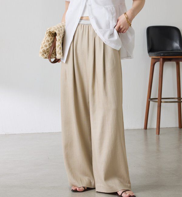 「【人気シリーズ】ゴムベルトリネンワイドパンツ」|チノ|