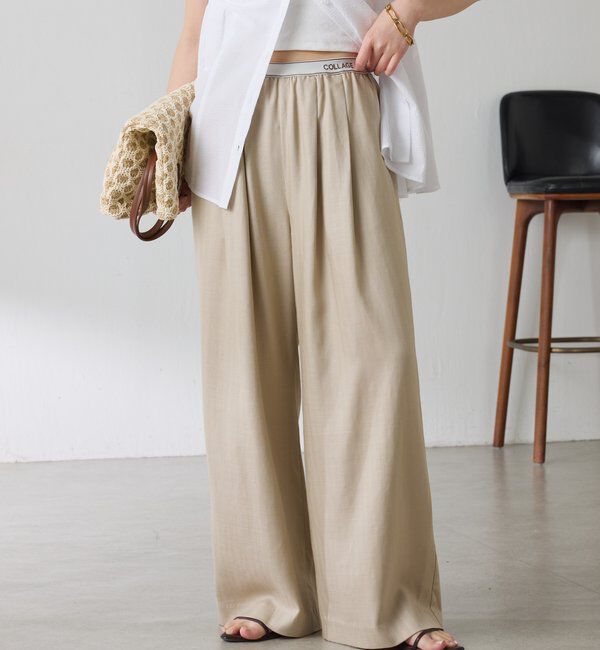  「【人気シリーズ】ゴムベルトリネンワイドパンツ」|チノ|