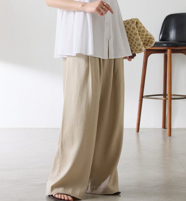  「【人気シリーズ】ゴムベルトリネンワイドパンツ」|チノ|