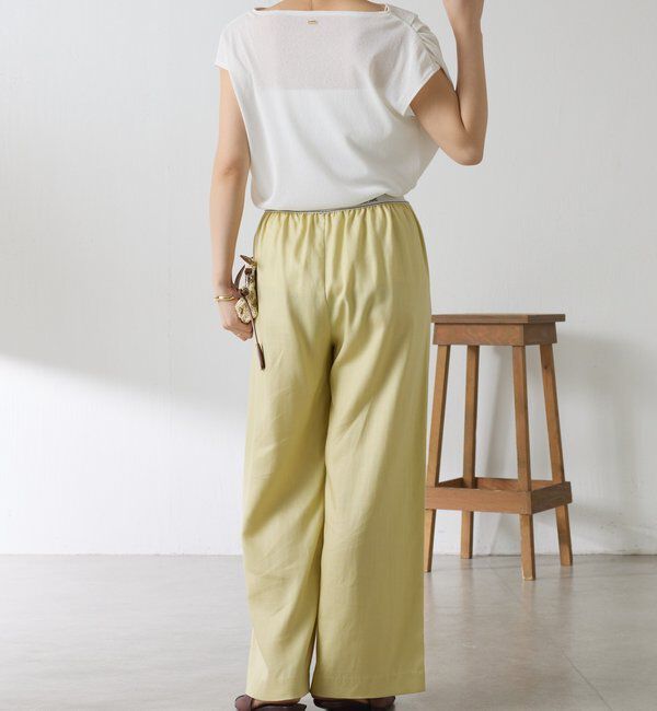  「【人気シリーズ】ゴムベルトリネンワイドパンツ」|チノ|