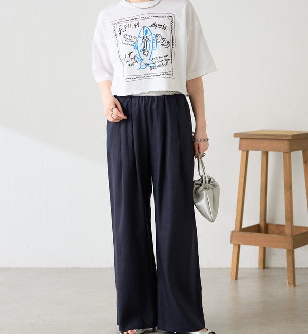  「【人気シリーズ】ゴムベルトリネンワイドパンツ」|チノ|