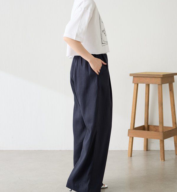  「【人気シリーズ】ゴムベルトリネンワイドパンツ」|チノ|