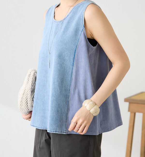  「Q.anosライトオンスデニムフレアタンクトップ」|Tシャツ・カットソー|