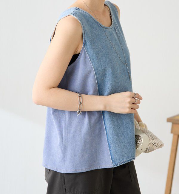 「Q.anosライトオンスデニムフレアタンクトップ」|Tシャツ・カットソー|