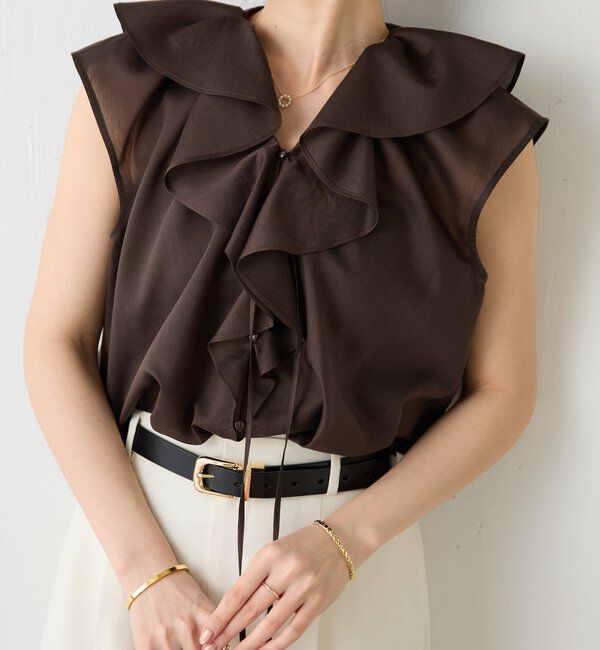  「ラッフルフレンチブラウス」|シャツ・ブラウス|チャコールグレー