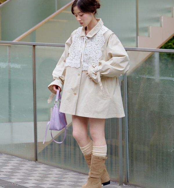  「レース付きフレアトレンチコート」|トレンチコート|