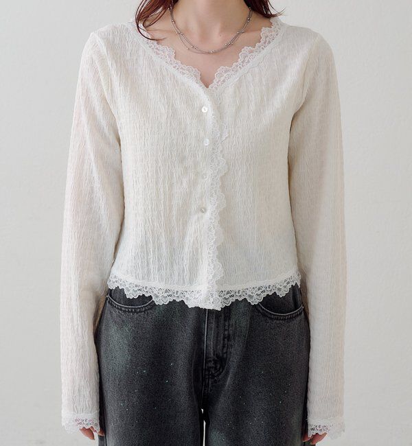  「レース切替カーディガン」|Tシャツ・カットソー|