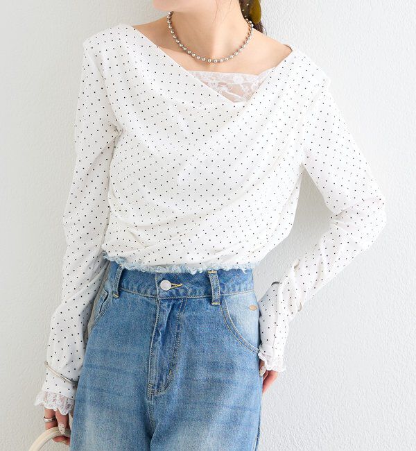  「レースドッキングオフショルロンT」|Tシャツ・カットソー|