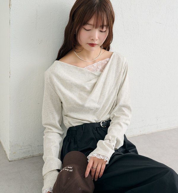  「レースドッキングオフショルロンT」|Tシャツ・カットソー|