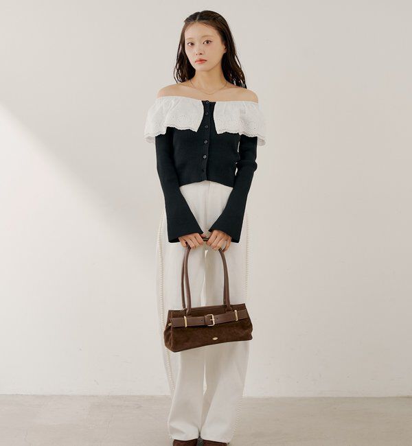  「【SALON by Chico】前後2wayダブルレースフリルオフショルニット」|ニット・セーター|