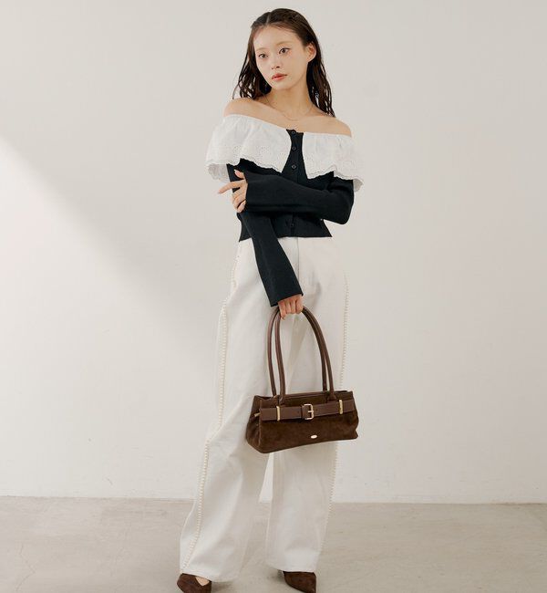  「【SALON by Chico】前後2wayダブルレースフリルオフショルニット」|ニット・セーター|