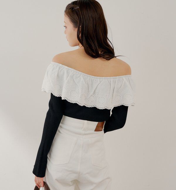  「【SALON by Chico】前後2wayダブルレースフリルオフショルニット」|ニット・セーター|