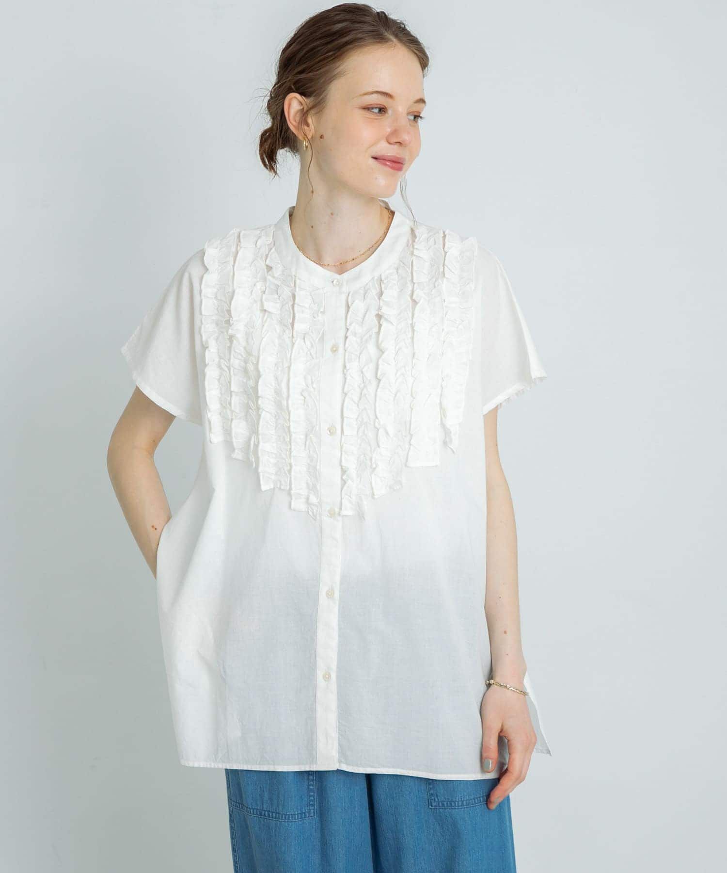 Sonny Label 「エアリーコットンフリルフレンチシャツブラウス」|シャツ・ブラウス|オフホワイト