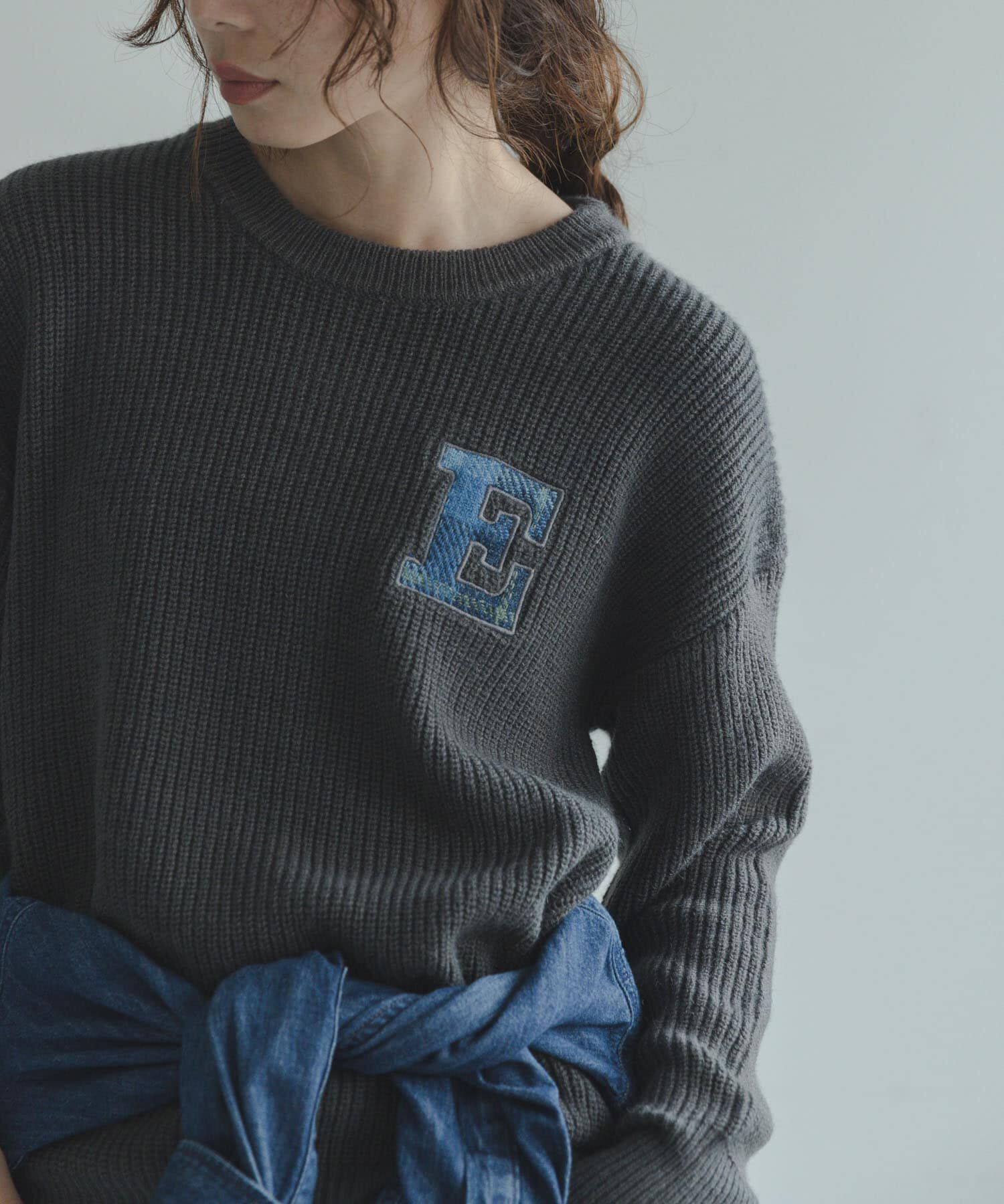 Sonny Label 「ハリスツイードモチーフ付きニット」|ニット・セーター|チャコールグレー