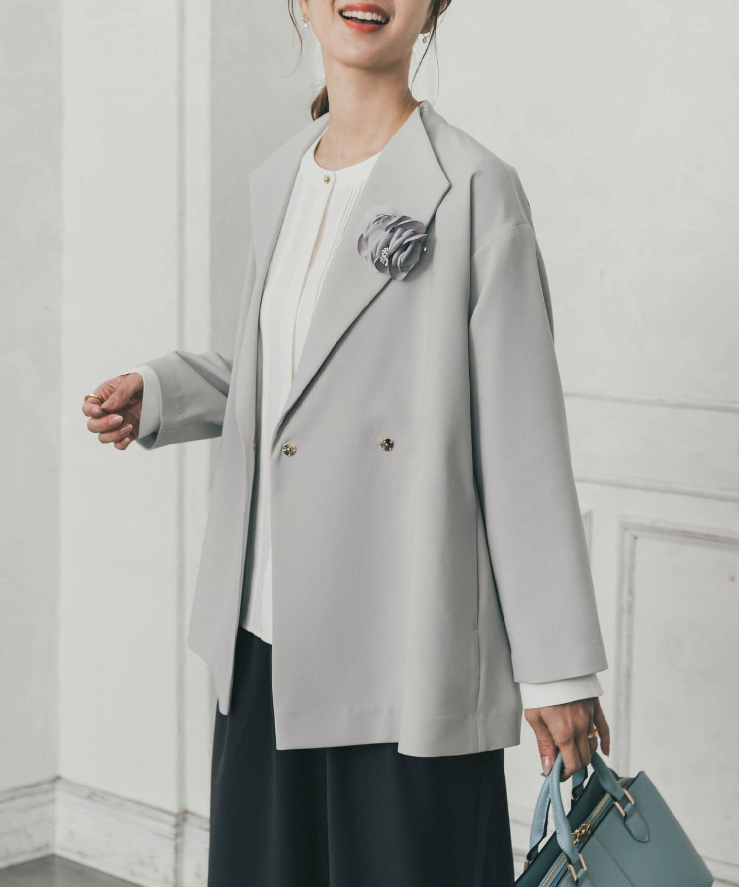 URBAN RESEARCH DOORS「ダブルクロスショートコート」|ノーカラーコート|