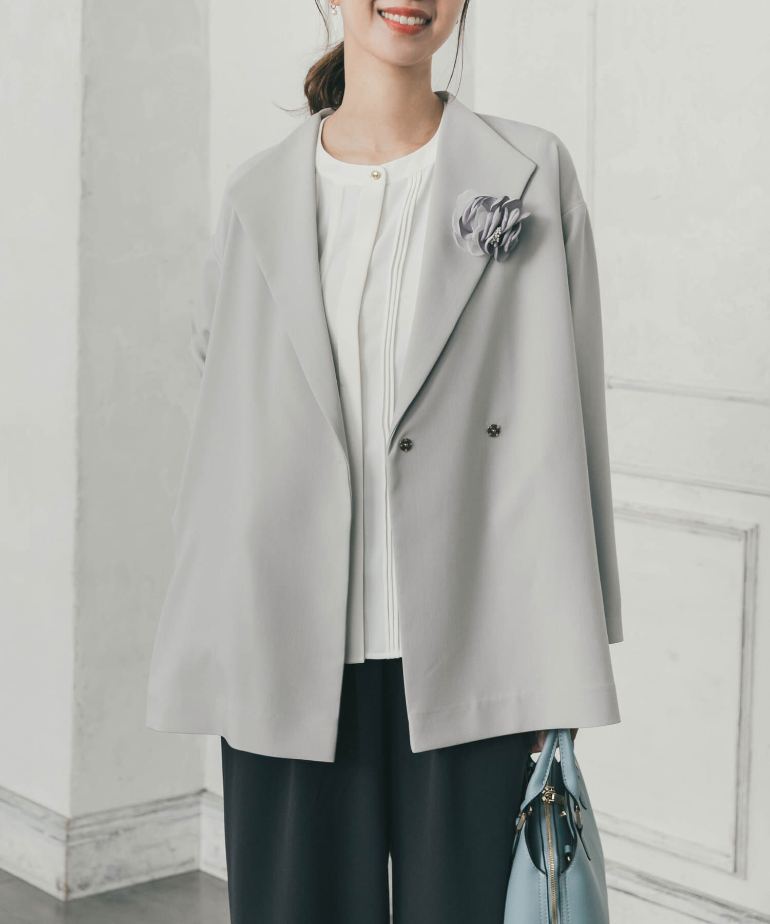 URBAN RESEARCH DOORS「ダブルクロスショートコート」|ノーカラーコート|