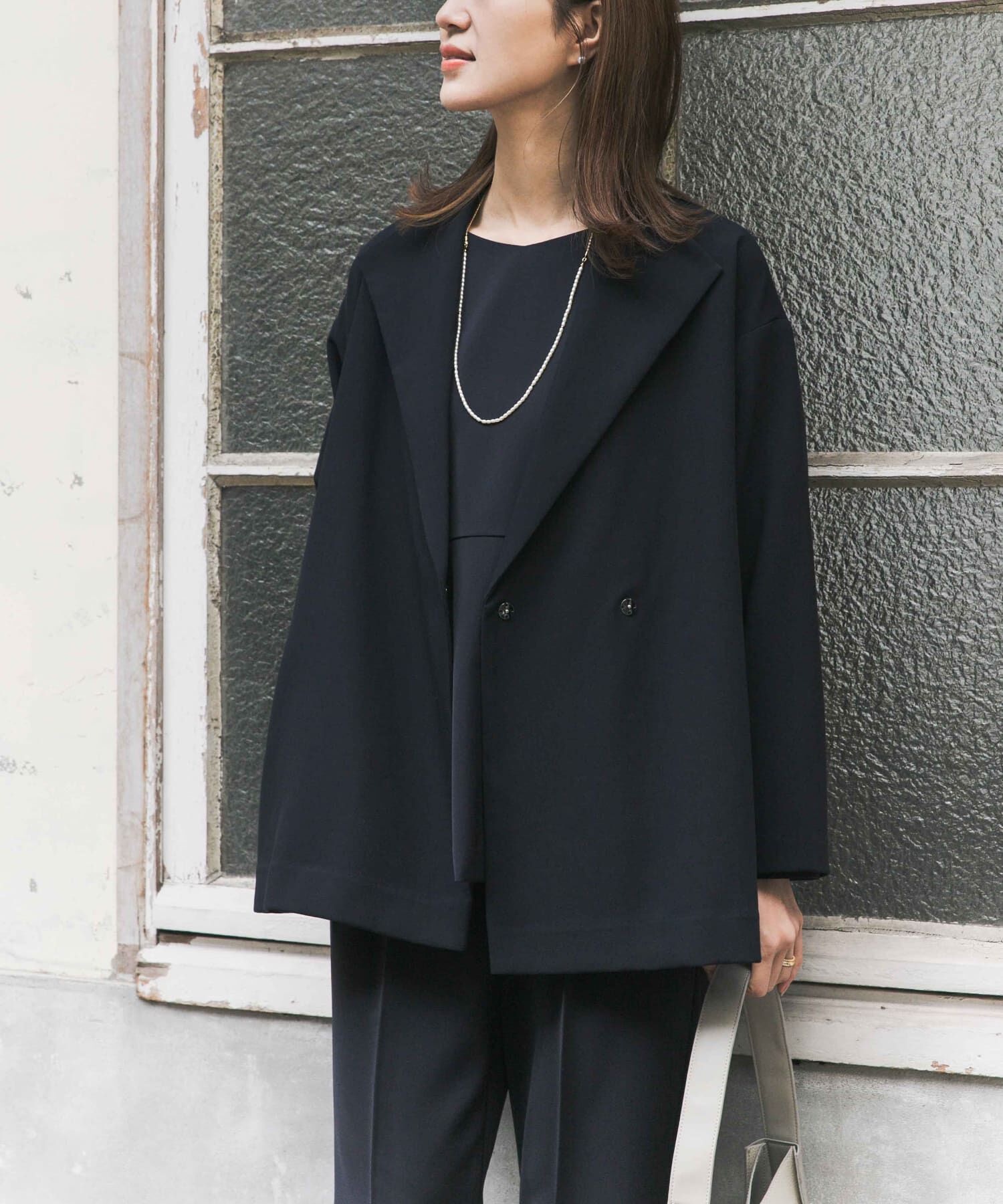 URBAN RESEARCH DOORS「ダブルクロスショートコート」|ノーカラーコート|