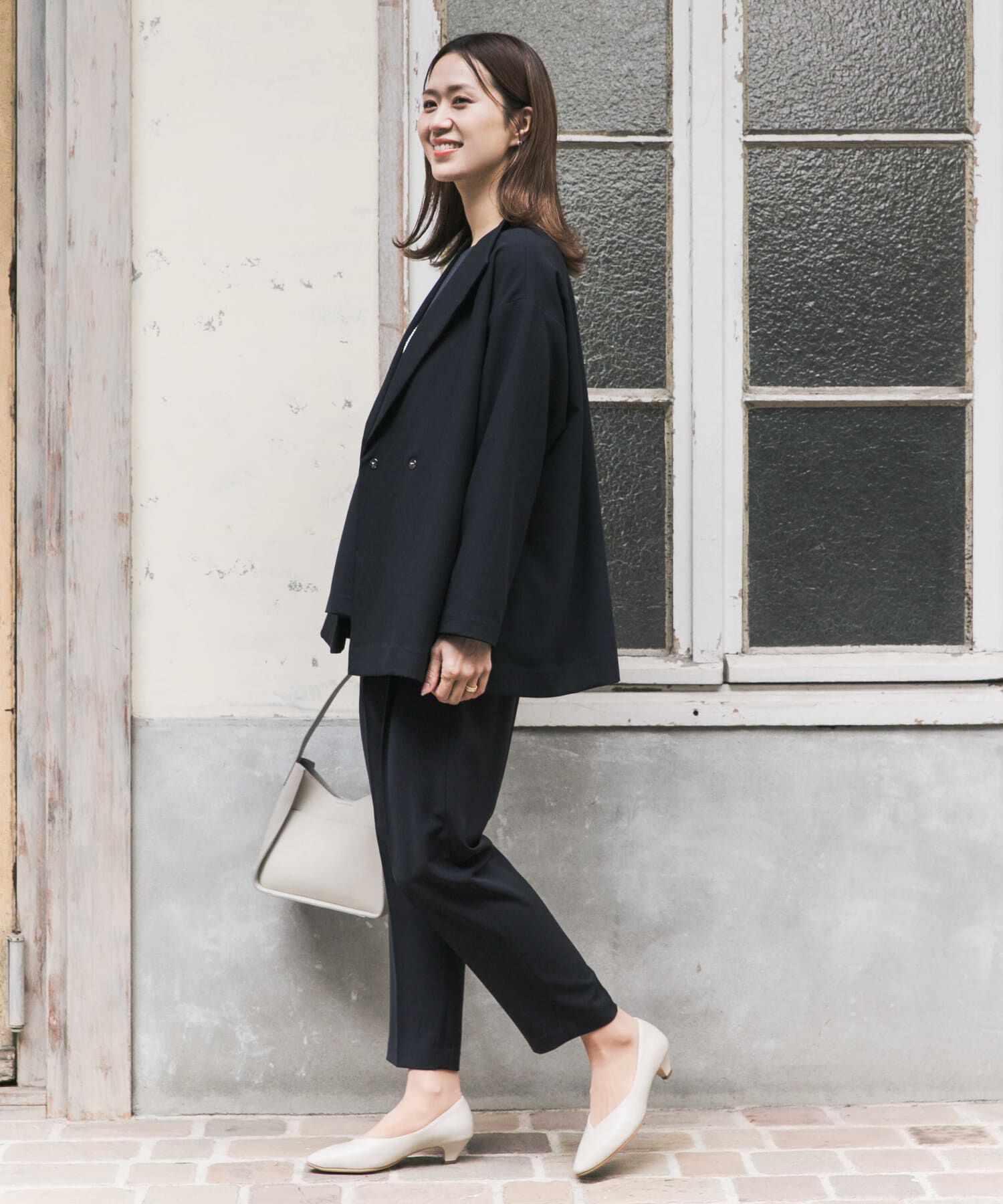 URBAN RESEARCH DOORS「ダブルクロスショートコート」|ノーカラーコート|