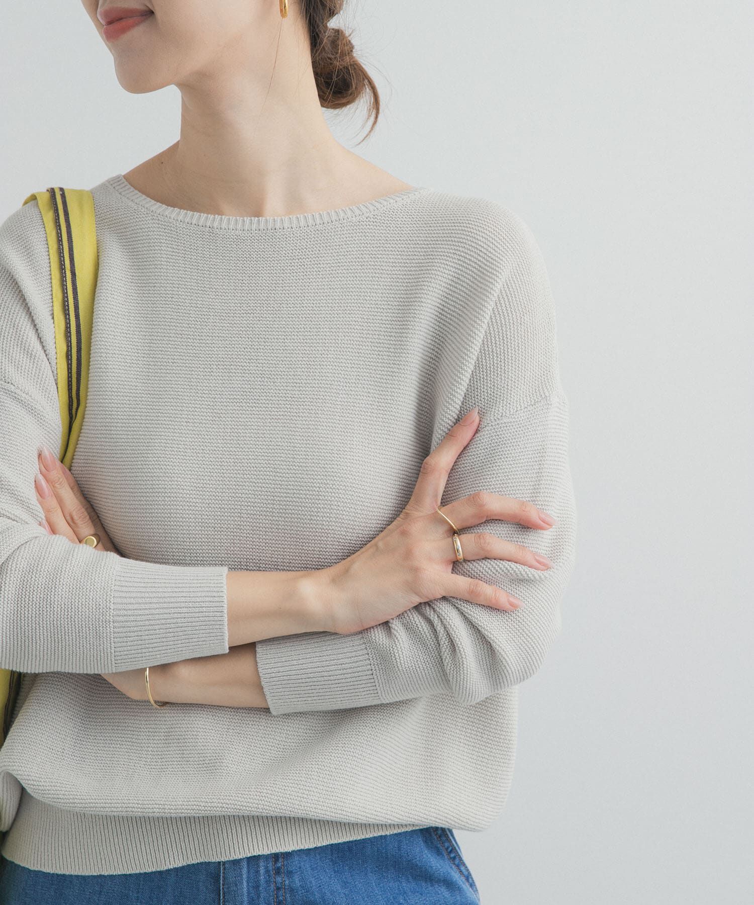 URBAN RESEARCH DOORS「コットンボートネックガーターKNIT」|ニット・セーター|ライトグレー