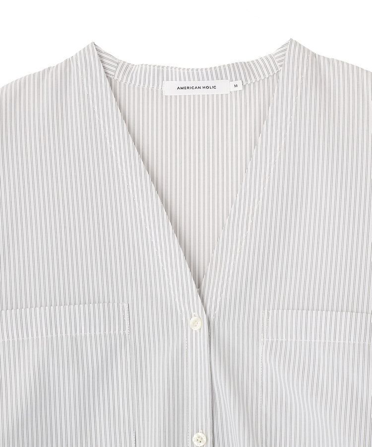 AMERICAN HOLIC「【イージーケア】ストライプVネックシャツ」|シャツ・ブラウス|