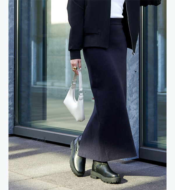 ur's「ミラノリブスリットニットスカート」|スカート|ネイビー