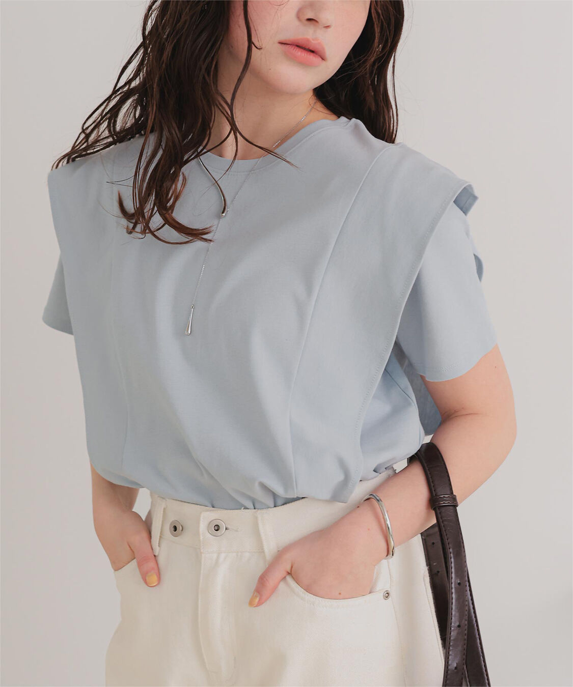 titivate「汗染み防止ラッフルスリーブTシャツ」|Tシャツ・カットソー|ブルーグレー