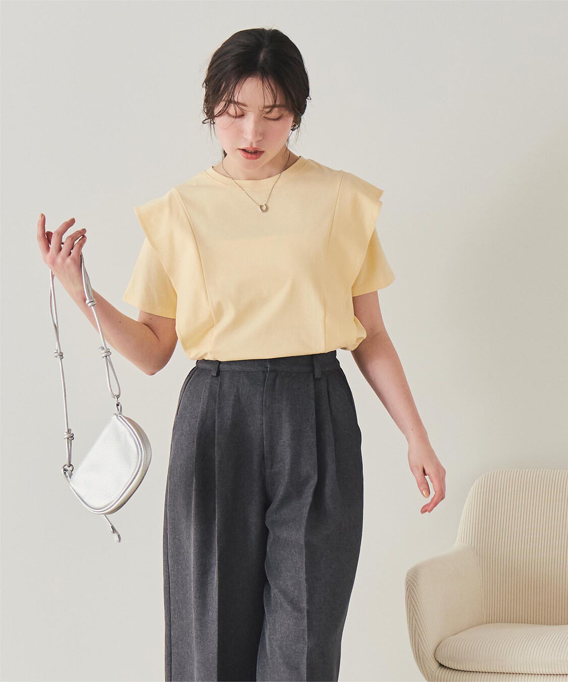 titivate「汗染み防止ラッフルスリーブTシャツ」|Tシャツ・カットソー|