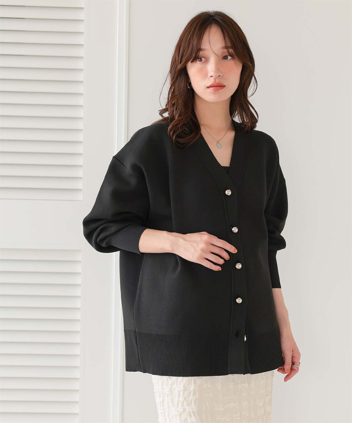 titivate「釦デザインニットカーディガン」|ニット・セーター|ブラック