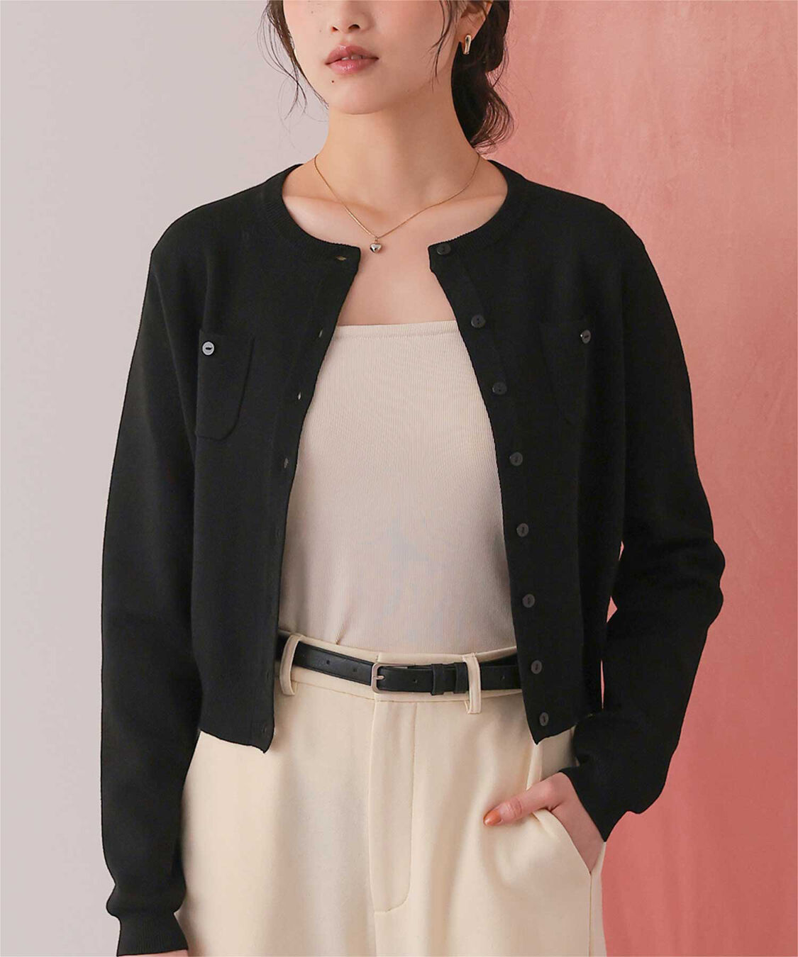 titivate「胸ポケットニットカーディガン」|ニット・セーター|ブラック