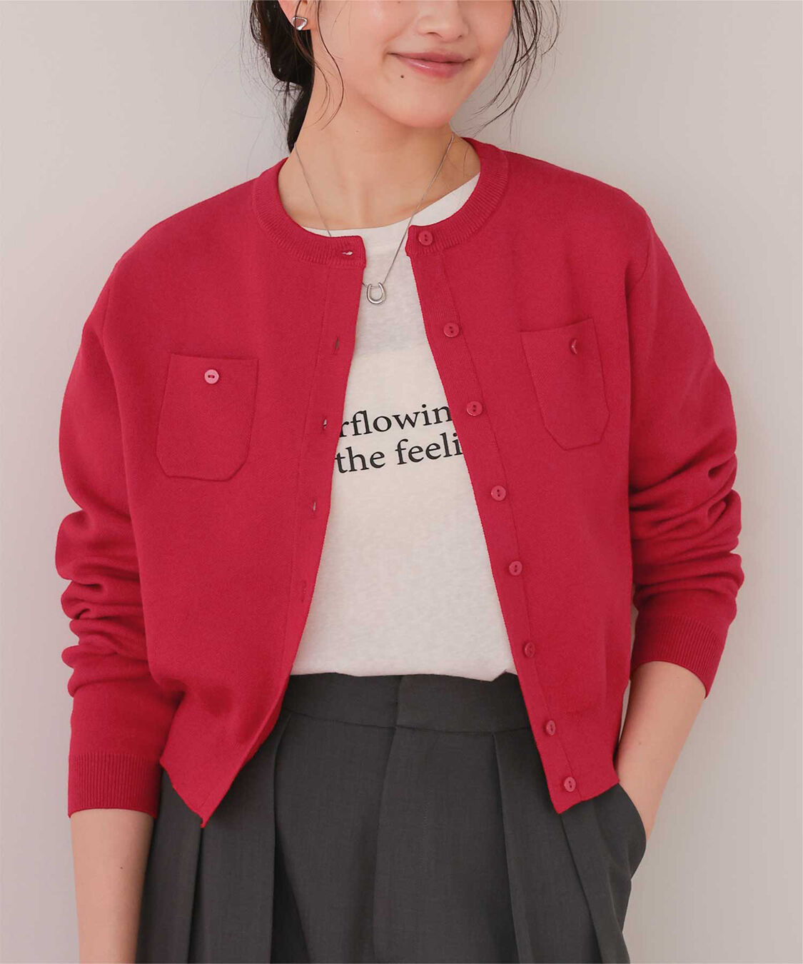 titivate「胸ポケットニットカーディガン」|ニット・セーター|レッド