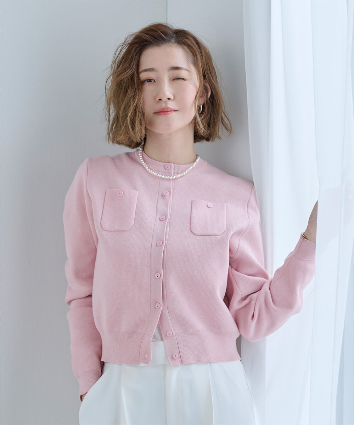 ur's「胸ポケットニットカーディガン」|ニット・セーター|ピンク