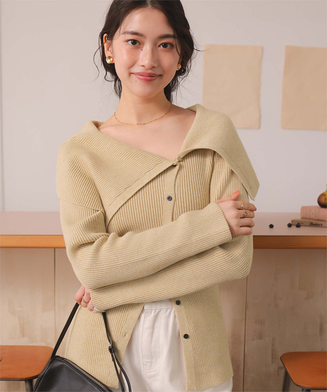 titivate「アシンメトリーオフショルダーニットトップス」|ニット・セーター|