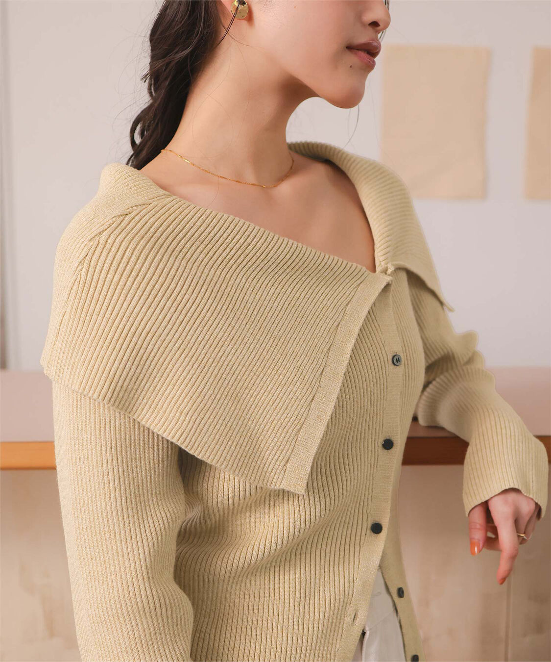 titivate「アシンメトリーオフショルダーニットトップス」|ニット・セーター|