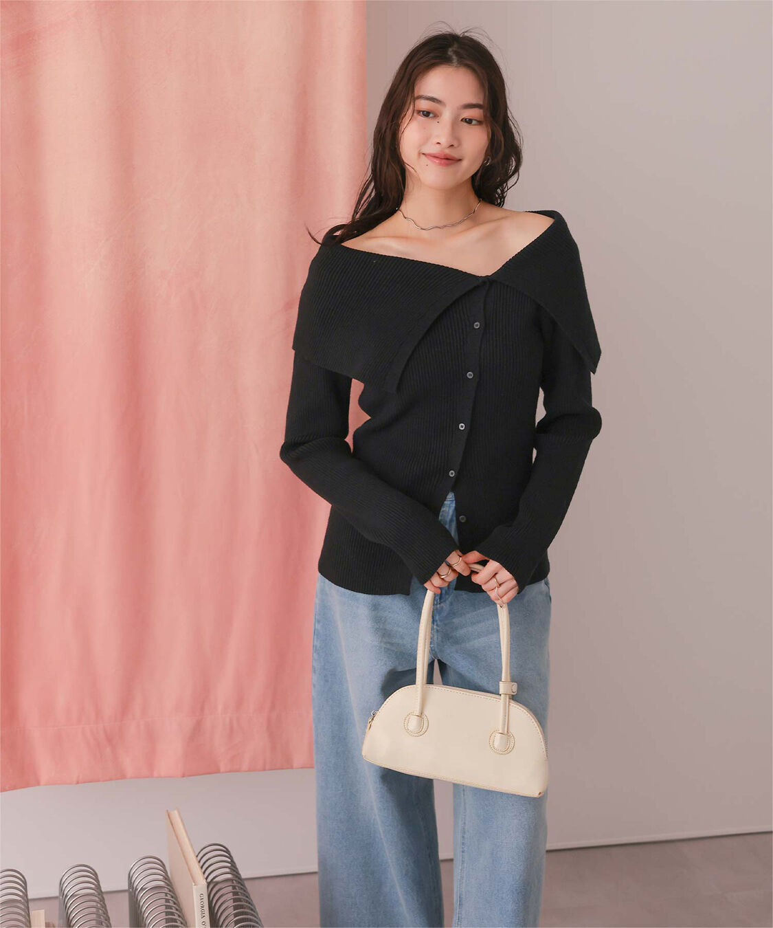 titivate「アシンメトリーオフショルダーニットトップス」|ニット・セーター|